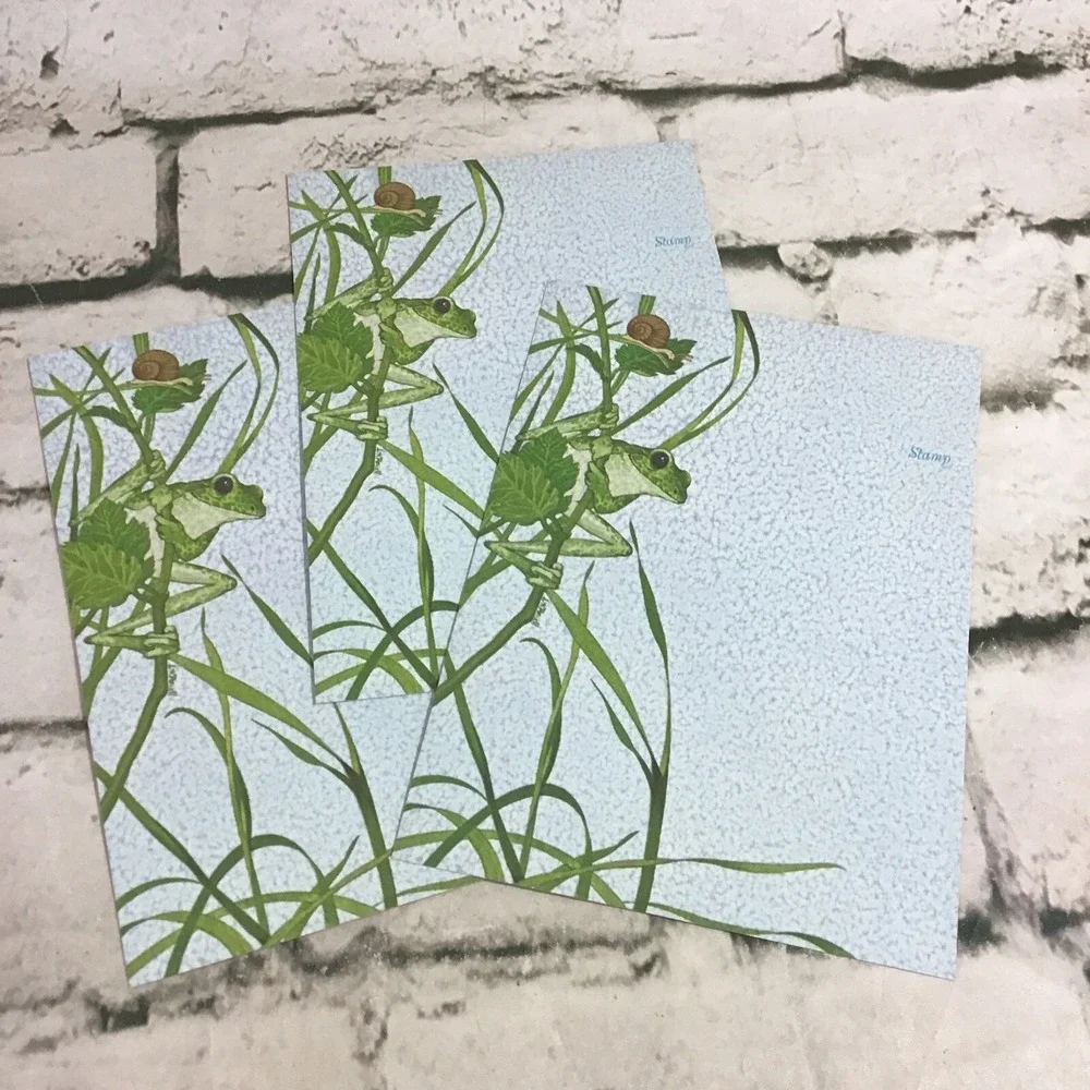 Vintage Fold And Send Notecards Lot Of 4 in 2 Styles Chipmunk Tree Frog Nature